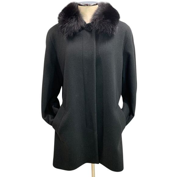 Size 10 Forecaster Womens Black Wool Blend Coat Faux Fur Collar Vintage - Picture 7 of 12
